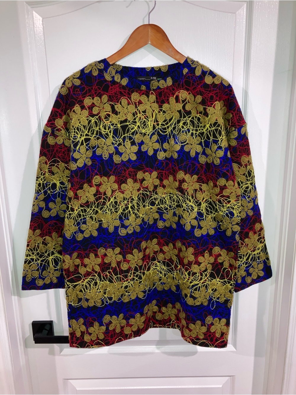 Zara Yellow & Red & Blue Embroidered Tunic - size S